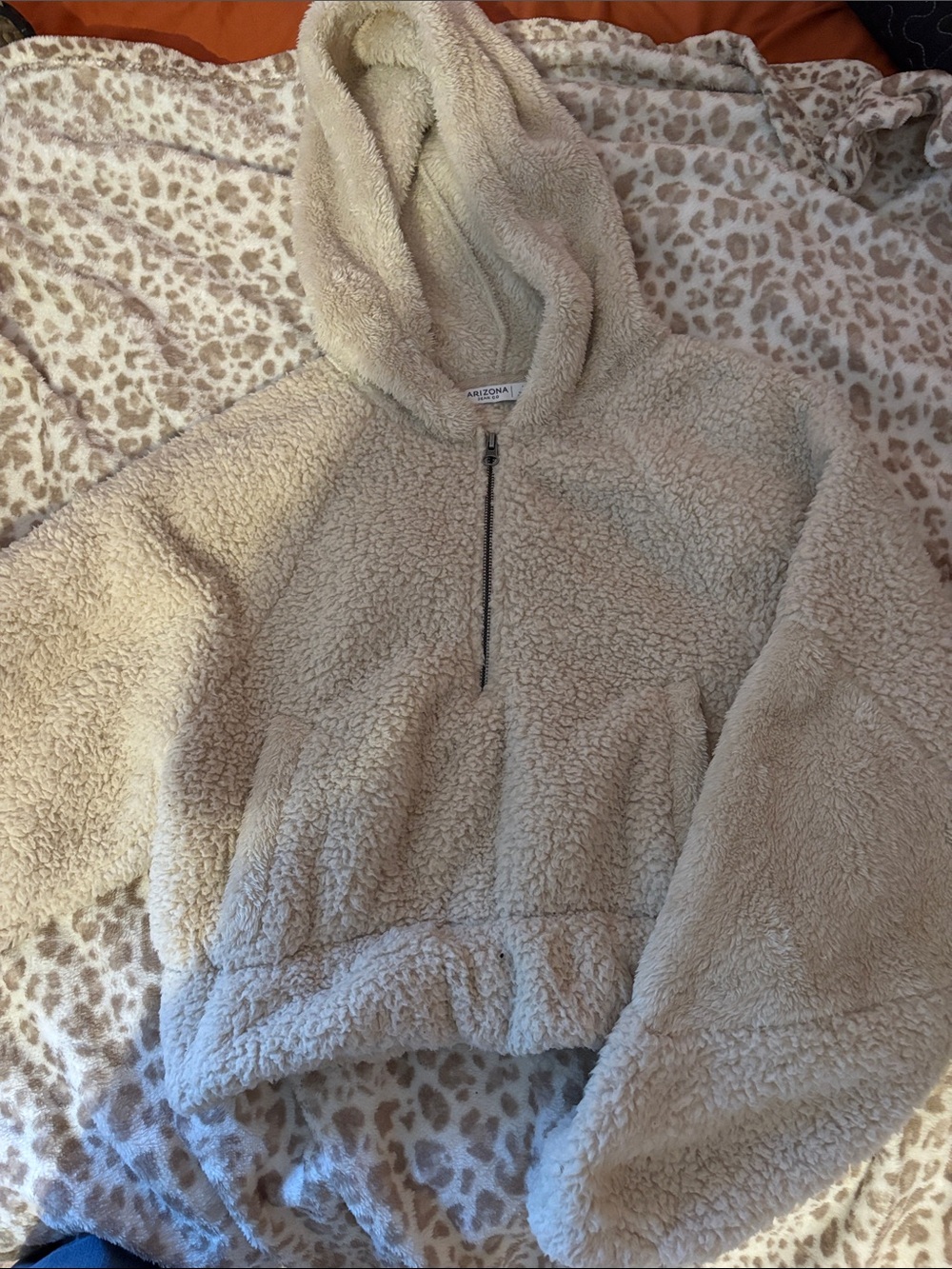 Arizona Jean Company Beige/Cream Sherpa Half-Zip Hoodie